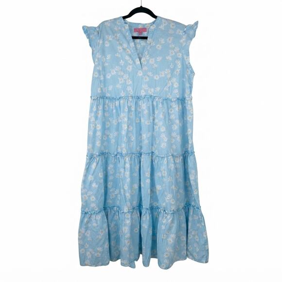 Simply Southern Dresses & Skirts - Simply Southern Blue with White Daisies Ruffle Maxi Dress size Large